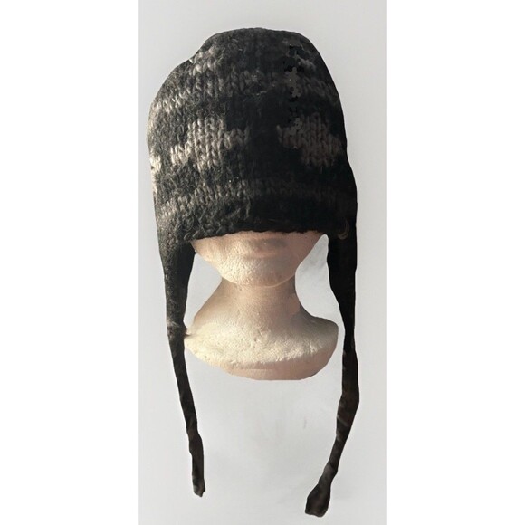 The North Face Beanie Womens Knit Hat Ear Flaps Black Gray Lined Braids Pom - Picture 1 of 12